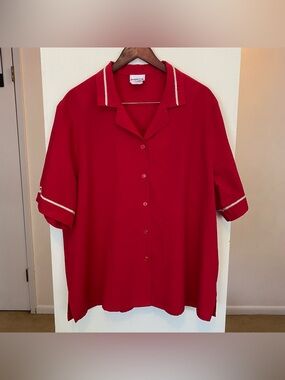 Vintage BonWorth Red Button Down Short Sleeve Nautical Rope Top Womens XL Shirt